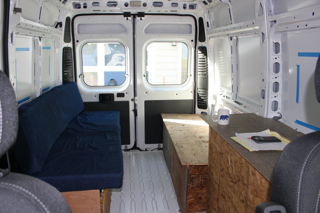 Mockup of the aft bed layout in the ProMaster.