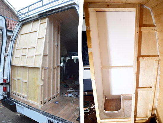 DIY shower build for camper van conversion.