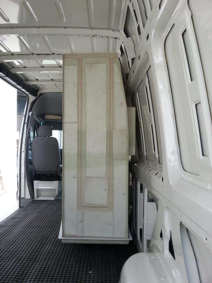 Shower going into van conversion. Their advice is to make the shower enclosure the first thing to go in.